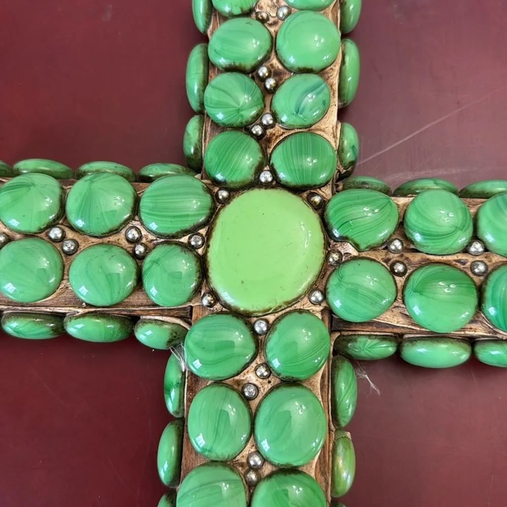 Handmade Artisans Green Beaded Cross Wall Decor